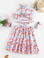Halter Crisscross Floral Print Crop Top and Skirt Co Ord Set L Light blue