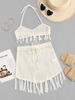 Halter Crochet Fringed Openwork Skirt Set L White