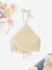 Halter Crochet Knit Backless Crop Top M Light coffee