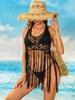Halter Crochet Tassel Beach Top L Black