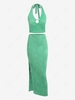 Halter Crop Tank Top and Bodycon Skirt Set Green