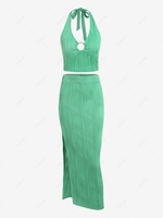 Halter Crop Tank Top and Bodycon Skirt Set Green
