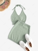 Halter Cropped Knitted Two Piece Dress Light green