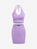Halter Cropped Knitted Two Piece Dress Purple