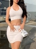 Halter Cropped Knitted Two Piece Dress White