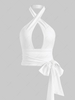 Halter Crossover Backless Wrap Top L White