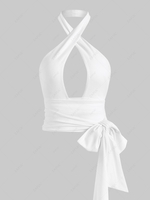 Halter Crossover Backless Wrap Top Xl White