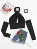 Halter Crossover Detachable Sleeves Open Back Top M Black