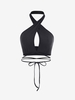 Halter Crossover Knit Midriff Flossing Top L Black