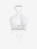 Halter Crossover Knit Midriff Flossing Top L White