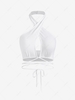 Halter Crossover Knit Midriff Flossing Top S White