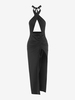 Halter Crossover Ruched Thigh-split Cutout Slinky Maxi Dress S Black