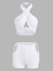 Halter Crossover Underboob Top and Tie Cutout Shorts Set L White
