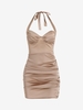 Halter Cupped Backless Ruched Bodycon Dress L Light coffee