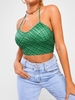 Halter Cupped Plaid Crop Tank Top M Green