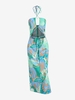 Halter Cut Out Back Slit Midi Dress M Green