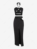 Halter Cut Out Criss Cross Back Slit Skirt Set M Black