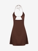 Halter Cut Out Open Back Silky Dress M Coffee