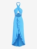 Halter Cut Out Ruffle Beads Tassel Maxi Dress S Blue