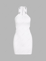 Halter Cut Out Slinky Mini Dress L White