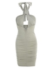 Halter Cutout Knot Ruched Slinky Bodycon Dress M Light green