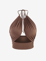 Halter Cutout Underboob Crop Top L Coffee