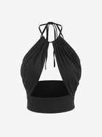 Halter Cutout Underboob Crop Top M Black