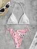 Halter Ditsy Print Frilled Tie Tanga Bikini Swimwear Light pink