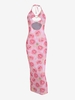 Halter Floral Sheer Mesh Heart Rings Dress L Light pink