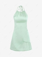 Halter Flounce Insert Mini Dress M Light green