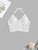 Halter Fringed Trim Crochet Knit Bralette Top White