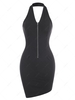 Halter Half Zip Slinky Asymmetrical Dress M Black