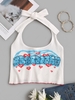 Halter Heart Graphic Knit Crop Top White