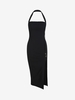 Halter High Slit Metal Embellished Slinky Dress M Black
