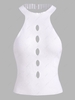 Halter Hollow Out Ribbed Crop Sleeveless Knitwear White