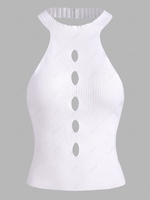 Halter Hollow Out Ribbed Crop Sleeveless Knitwear White