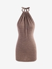 Halter Knit Backless Slinky Dress L Coffee