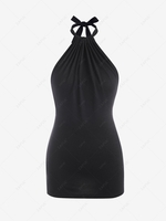 Halter Knit Backless Slinky Dress S Black