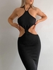 Halter Knit Cutout Slinky Maxi Dress L Black