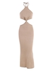 Halter Knit Cutout Slinky Maxi Dress L Coffee