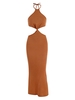 Halter Knit Cutout Slinky Maxi Dress L Orange