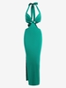 Halter Knot Cutout Split Side Slinky Maxi Dress L Green