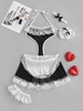 Halter Lace Insert Lingerie Cosplay Apron Dress Set M Black