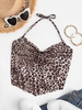 Halter Leopard Panel Knit Crop Top Light coffee