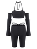Halter Long Sleeve Cutout Biker Shorts Set S Black