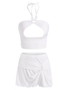 Halter Loops Cutout Top and Draped Mini Skirt Set M White