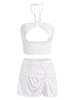 Halter Loops Cutout Top and Draped Mini Skirt Set S White