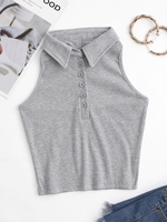 Halter Marled Rib-knit Cropped Polo Tank Top S Light gray