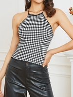 Halter Monochrome Dotted Knitted Tank Top Black