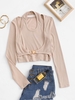 Halter Neck Side Release Buckle Cropped Knitwear M Light coffee